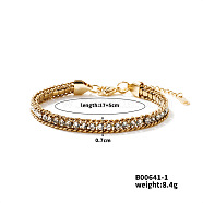 Sparkling European Style Stainless Steel Crystal Rhinestone Chain Bracelets for Women, Golden, 6-3/4 inch(17cm)(CU3590-1)