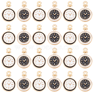 100Pcs 2 Colors Alloy Enamel Pendants, Light Gold, Flat Round with Clock Charm, Mixed Color, 17x11.5x2.5mm, Hole: 1.4mm, 50pcs/color(ENAM-SC0005-44)