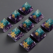 Orgonite Pyramid Resin Energy Generators, Reiki Natural Amethyst Chips Inside for Home Office Desk Decoration, 50x50x50mm(PW-WG98985-01)
