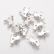 304 Stainless Steel Puppy Pendants, Silhouette Charms, Dog with Heart, Stainless Steel Color, 11x15x1mm, Hole: 3mm(STAS-Q201-T464S)