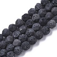 Natural Lava Rock Beads Strands, Round, Bumpy, Faceted, Black, 8x8mm, Hole: 1mm, about 48pcs/strand, 15.16 inch(38.5cm)(G-S352-28B-01)