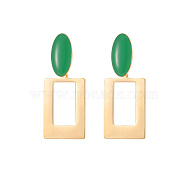 304 Stainless Steel Rectangle Dangle Stud Earrings, with Resin, Golden, 32.5x13mm(AW2673-1)