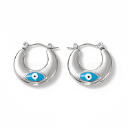 316 Stainless Steel Hoop Earrings, Enamel Evil Eye Earring for Women, Deep Sky Blue, 20x20x5mm, Pin: 0.8mm(EJEW-I282-01B-02P)