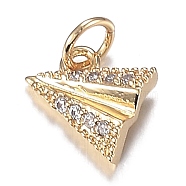 Brass Micro Clear Cubic Zirconia Charms, Long-Lasting Plated, Paper Plane Shape, Real 18K Gold Plated, 7.5x6.7x2.5mm, Hole: 2.7mm(ZIRC-F120-048G)