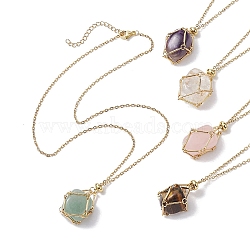 304 Stainless Steel Cable Chain Necklaces, Natural Gemstones Pendant Necklaces, Golden, 20.08 inch(51cm)(NJEW-JN04715-02)