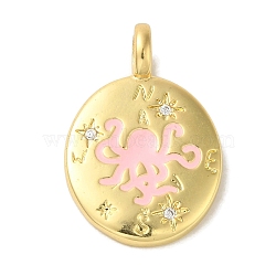 Brass Micro Pave Cubic Zirconia Pendants, with Enamel, Real 18K Gold Plated, Oval, Octopus, 25x17x6mm, Hole: 3.8mm(KK-Z042-23G-03)
