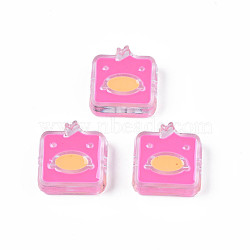 Transparent Acrylic Beads, with Enamel, Square with Duck, Hot Pink, 24x23x8mm, Hole: 3mm(ACRC-S039-09E)