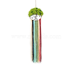 Flat Round with Tree of Life Gemstone Chips Pendant Decorations, with Iron Ring and Cotton Thread Tassel for Home, Car Interior Ornaments, Yellow Green, 880x200mm(TREE-PW0003-06)