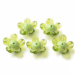 Handmade Lampwork Beads, Flower, Yellow Green, 14.5~15.5x15~16x7~8mm, Hole: 1.5mm(LAMP-T011-10E)