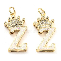 Brass Micro Pave Clear Cubic Zirconia Pendants, with Synthetic Opal, Real 18K Gold Plated, with Jump Ring, Letter Z, 26.5~33x14~23.5x3.5~4.5mm, Hole: 4.5mm(KK-G498-01Z-02)