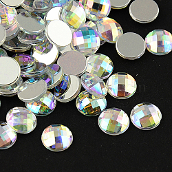 Taiwan Acrylic Rhinestone Cabochons, Flat Back and Faceted, Half Round/Dome, Colorful, 20x6mm(ACRT-M005-20mm-14)