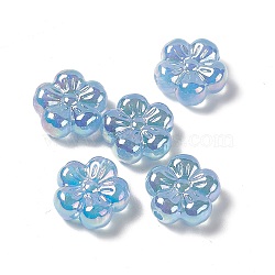 UV Plating Rainbow Iridescent Acrylic Flower Beads, 5 Petal Plum Blossom, Sky Blue, 22x23x10mm, Hole: 3.5mm(PACR-M003-10A)