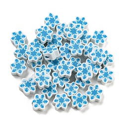 Handmade Polymer Clay Beads, Snowflake, Deep Sky Blue, 8.5x9.5x4mm, Hole: 1.6mm(CLAY-E005-13)
