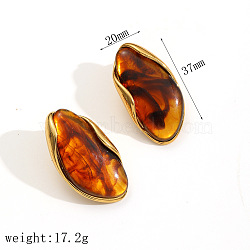304 Stainless Steel Resin Stud Earrings, Nuggets, Chocolate, 37x20mm(FS-WG4F6A5-03)