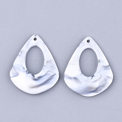 Acrylic Pendants, Imitation Gemstone Style, teardrop, Creamy White, 41x33.5x5mm, Hole: 1.5mm(X-OACR-S021-01G)
