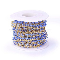 Handmade Enamel Beaded Chains, with Brass Curb Chains, Soldered, with Spool, Long-Lasting Plated, Real 18K Gold Plated, Cornflower Blue, 5.5x1.5~2mm, about 32.8 Feet(10m)/roll(CHC-P007-D06)