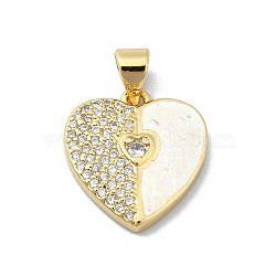 Brass Micro Pave Clear Cubic Zirconia Pendants, with Sythetic Opal, Heart, Real 18K Gold Plated, 16.5x15.5x2.5mm, Hole: 4x3.5mm(KK-A221-19A-G)