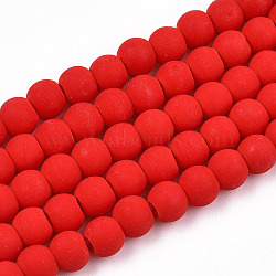 Opaque Glass Beads Strands, Frosted, Round, Red, 4~4.5mm, Hole: 0.8mm, about 97~99pcs/strand, 14.76 inch~14.96 inch(37.5~38cm)(GLAA-T032-P4mm-MD04)
