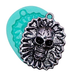 Oval with Skull Pendant Food Grade Silicone Molds, Resin Casting Molds, for UV Resin, Epoxy Resin Jewelry Making, Turquoise, 52x44x14mm, Hole: 4mm, Inner Diameter: 46x35mm(DIY-M040-07)