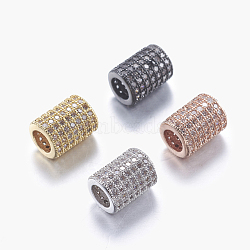 Brass Micro Pave Cubic Zirconia Beads, Column, Clear, Mixed Color, 9x6.5mm, Hole: 4mm(ZIRC-A008-17)
