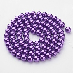 Glass Pearl Beads Strands, Pearlized, Round, Dark Slate Blue, 10mm, Hole: 1mm, about 80pcs/strand, 30.71 inch(78cm)(HY-10D-B75)