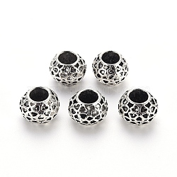 Tibetan Style Alloy European Beads, Large Hole Beads, Cadmium Free & Lead Free, Rondelle, Antique Silver, 11~12x9mm, Hole: 5.5mm, about 300pcs/1000g(TIBE-N006-76AS-LF)