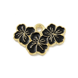 Alloy Enamel Pendants, Golden, Sakura Charm, Black, 11x18x1.5mm, Hole: 1.8mm(ENAM-Z015-06G-03)