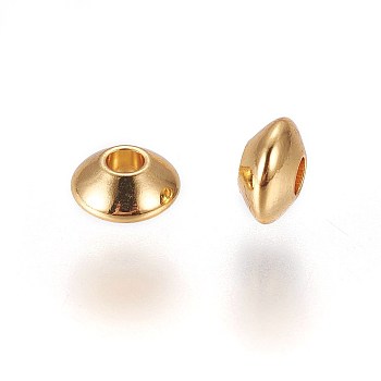 304 Stainless Steel Spacer Beads, Rondelle, Real 24K Gold Plated, 6x3mm, Hole: 1.8mm