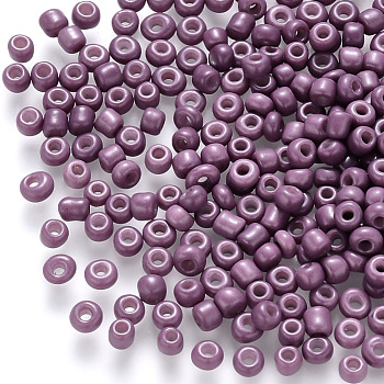 8/0 Baking Paint Glass Round Seed Beads, Purple, 3~3.5x2mm, Hole: 1~1.2mm, about 10000pcs/pound