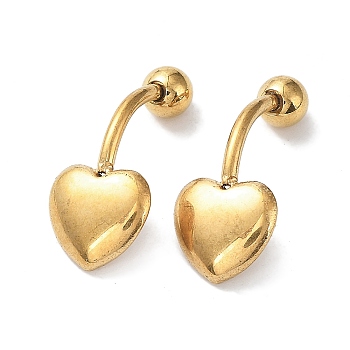 Ion Plating(IP) 304 Stainless Steel Body Jewelry, Belly Rings/Stud Earrings, Heart, for Women, Real 18K Gold Plated, 23.5x10.5x7.5mm, Pin: 1.5mm