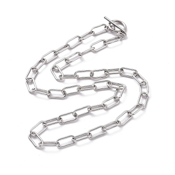 Non-Tarnish 304 Stainless Steel Paperclip Chain Necklace with Toggle Clasp for Men Women, Stainless Steel Color, 20.47 inch(52cm)