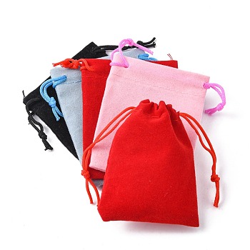 Velvet Cloth Drawstring Bags, Jewelry Bags, Christmas Party Wedding Candy Gift Bags, Mixed Color, 7x5cm