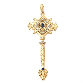 Brass Micro Pave Cubic Zirconia Big Pendants, Wand with Constellation Theme Charms, Long-Lasting Plated, Nickel Free, Real 18K Gold Plated, Pisces, 49.5x21.5x3.5mm, Hole: 6.5x3mm