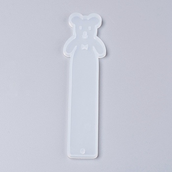 Silicone Bookmark Molds, Resin Casting Molds, Bear, White, 142x38x4.5mm, Inner Diameter: 138x35mm