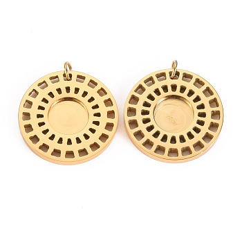 304 Stainless Steel Pendant Cabochon Settings, with Jump Rings, Flat Round, Real 14K Gold Plated, Tray: 1/4 inch(7.5mm), 19x2mm, Jump Ring: 2.8x0.5mm, 1.8mm inner diameter
