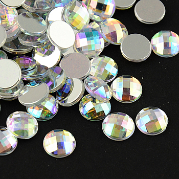 Taiwan Acrylic Rhinestone Cabochons, Flat Back and Faceted, Half Round/Dome, Colorful, 20x6mm