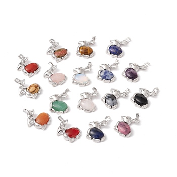 Natural & Synthetic Gemstone Pendants, with Platinum Tone Brass Findings, Cadmium Free & Lead Free, Rabbit Charm, 29x22x7mm, Hole: 8x5mm