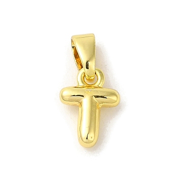 Rack Plating Brass Charms, Real 18K Gold Plated, Long-Lasting Plated, Cadmium Free & Lead Free, Letter T, 9.5x6.5x2.5mm, Hole: 5x2.5mm