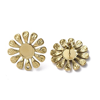 316 Stainless Steel Stud Earrings, Flower, Real 18K Gold Plated, 24mm, Hole: 1.8mm, Pin: 12x0.6mm