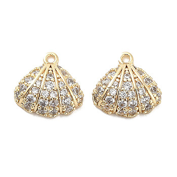 Brass Micro Pave Clear Cubic Zirconia Charms, Shell, Real 18K Gold Plated, 10.5x11x4mm, Hole: 1mm