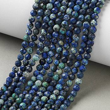 Natural Chrysocolla and Lapis Lazuli Beads Strands, Faceted, Round, 4~4.5mm, Hole: 0.7mm, about 98pcs/strand, 15.43''(39.2cm)