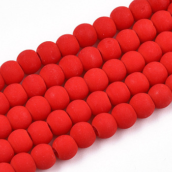 Opaque Glass Beads Strands, Frosted, Round, Red, 4~4.5mm, Hole: 0.8mm, about 97~99pcs/strand, 14.76 inch~14.96 inch(37.5~38cm)