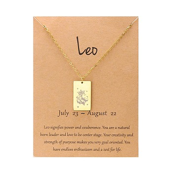 Twelve Constellations Pendants Necklaces, Stainless Steel Necklaces, Golden, Leo, 15.75 inch(40cm)