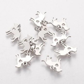 304 Stainless Steel Puppy Pendants, Silhouette Charms, Dog with Heart, Stainless Steel Color, 11x15x1mm, Hole: 3mm