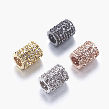 Brass Micro Pave Cubic Zirconia Beads, Column, Clear, Mixed Color, 9x6.5mm, Hole: 4mm