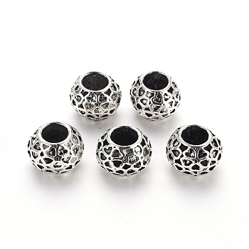 Tibetan Style Alloy European Beads, Large Hole Beads, Cadmium Free & Lead Free, Rondelle, Antique Silver, 11~12x9mm, Hole: 5.5mm, about 300pcs/1000g
