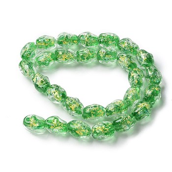 Handmade Foil Lampwork Beads Strands, Nuggets, Green, 13.5~14x10.5mm, Hole: 1.2~1.5mm, about 28pcs/strand, 14.84''(37.7cm)