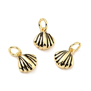 Brass Enamel Charms, with Jump Rings, Cadmium Free & Lead Free, Shell Charms, Real 18K Gold Plated, 13mm, Hole: 3.5mm