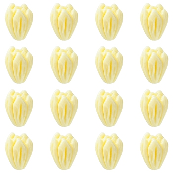 20Pcs Opaque Resin Flower Rose Beads, with Synthetic Shell, Light Goldenrod Yellow, 8.5x7mm, Hole: 1.2mm