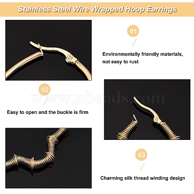 Unicraftale 6 Pairs 6 Style Heart & Flower & Oval 304 Stainless Steel Wire Wrapped Hoop Earrings(EJEW-UN0001-84)-5